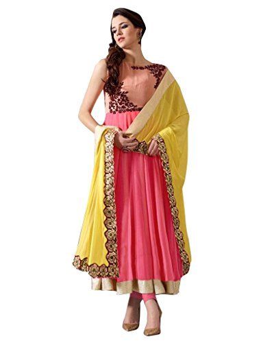 Peach And Pink Colored Georgette Semi Stitched Salwar Kameez