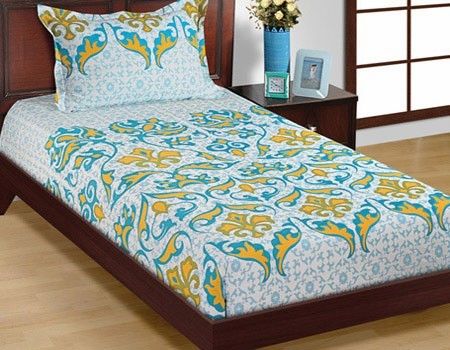 Silk Floral Printed Single Bed Sheet