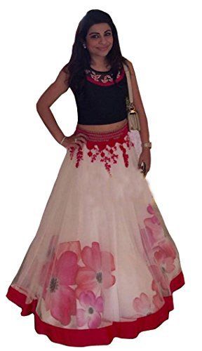 White Flower Print Net Semi Stitched Lehenga Choli