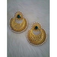 Gold Plated Green Stone Earrings