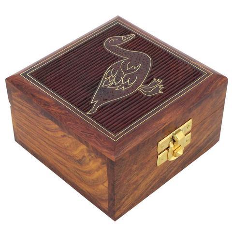 Wooden Jewelry Box - 4x4x2 Inch | Handcrafted Artisan Design, Elegant Swan Motif, Multifunctional Storage for Jewelry and Small Items