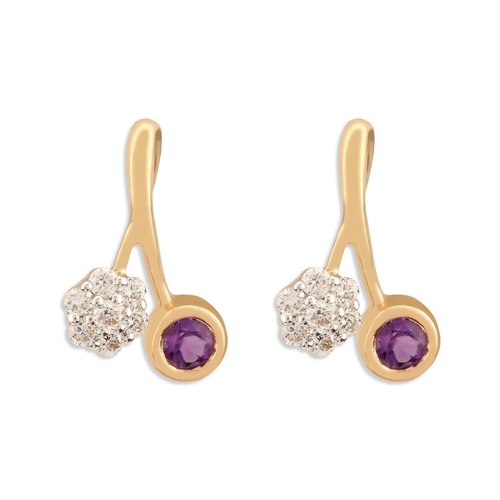 येलो गोल्ड डायमंड और एमेथिस्ट स्टड इयररिंग्स