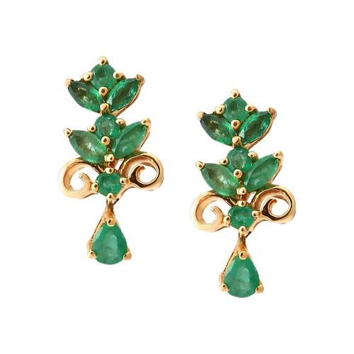 Yellow Gold Emerald Drop Earrings