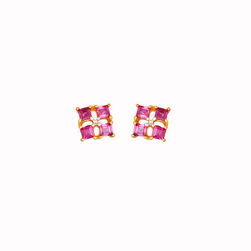 Yellow Gold Quartz Stud Earrings - 18KT, 7.2mm Height & Width | Dazzling Design, Ultra-Stylish Look, Attractive Pattern