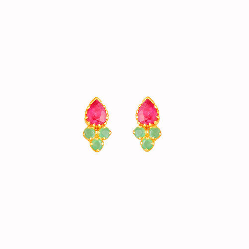 Yellow Gold Ruby and Emerald Stud Earrings