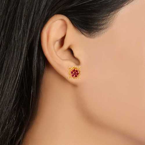 Yellow Gold Ruby Stud Earrings