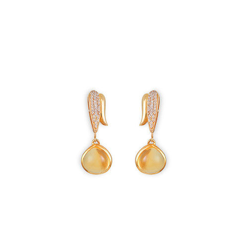 Yellow Gold Citrine Topaz Amethyst Drop Earrings