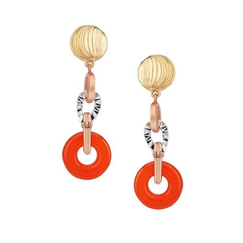 Yellow Gold Drop Earrings - 14KT Yellow, White & Rose Gold, Interchangeable Onyx, Simulated Coral & Lapis Lazuli Elements