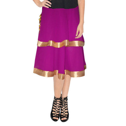 Designer Below Knee Length Purple Georgette Skirt