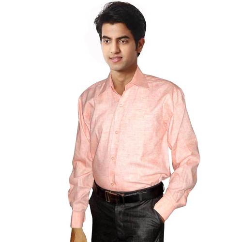 Formal Design Khadi Mens Light Orange Shirt