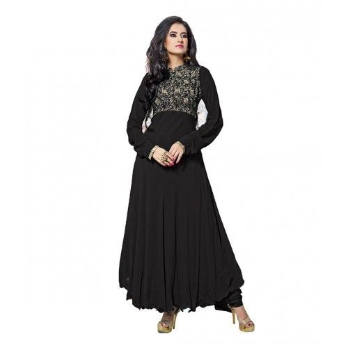 Black Georgette Embroidered Semi-stitched Floor Length Anarkali Suit