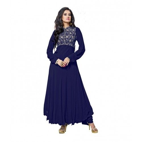 Blue Georgette Embroidered Semi-Stitched Floor Length Anarkali Suit