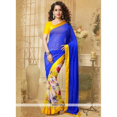 Gold Georgette Multicolor Festive Graceful Bollywood Collection Saree