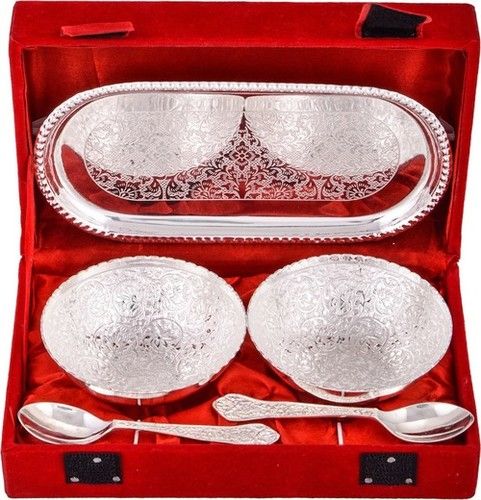 Brass Silver Plating Bowl Set For Diwali Gift