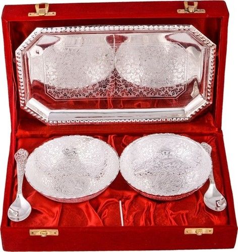 Brass Silver Plating Bowl Tray Set For Festival Gift