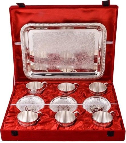 Decorative 13 Pcs Silver Plated Brass Tea Saucer Set