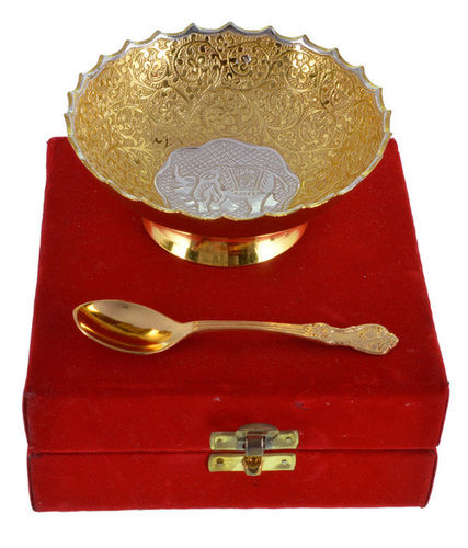 Gold Plated Bowl And Spoon