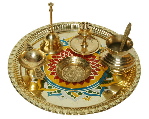 Brass Rangoli Pooja Thali With Puja Items Accessories