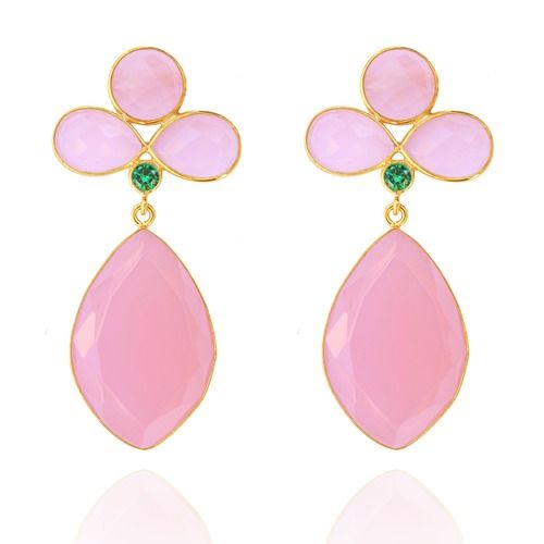 Pink Chalcedony Gemstone Earrings Set