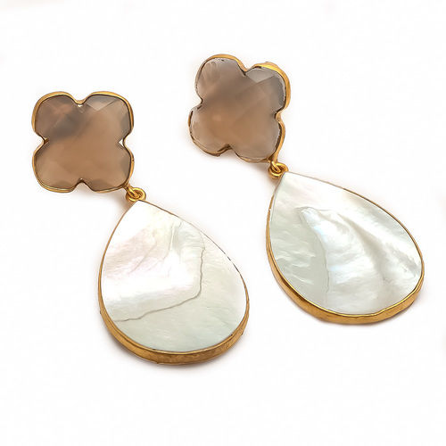 Shell And Gray Chalcedony Gemstone Earring
