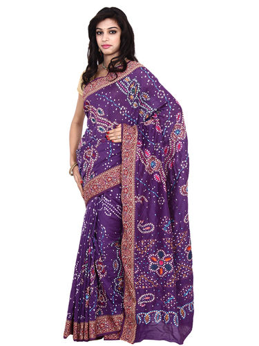 Bandhani Gadhwal Saree In Purple Color