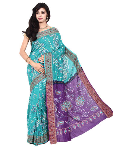 Gadhwal Silk Sea-Green Bandhani Saree