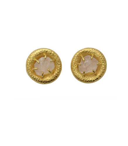 Encircled Gem Rose Quartz Gold Studs