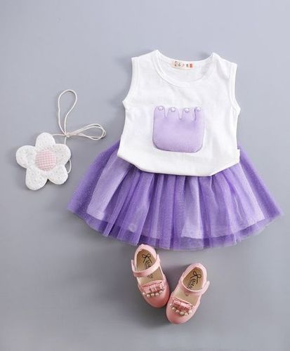 Pearl Beaded Top & Skirt - White & Purple