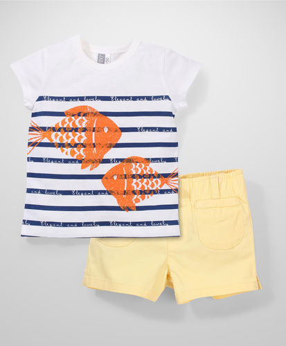 Print T-Shirt & Shorts - White & Yellow