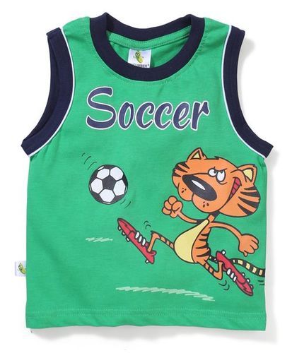 Sleeveless Soccer Printed T-shirt & Shorts - Green & Navy