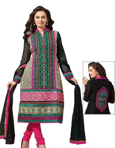 Beige And Black Designer Unstitched Salwar Suit