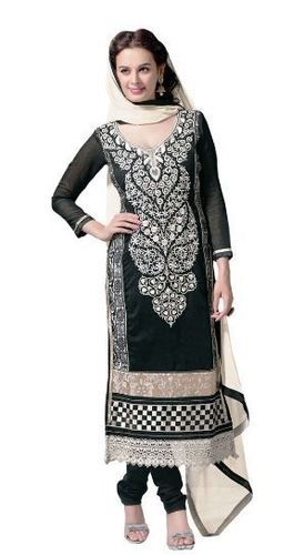 Black and Off White Designer Unstitched Salwar Suit