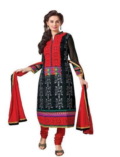 Black and Red Unstitched Salwar Kameez