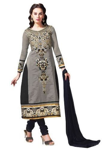 Grey and Black Unstitched Salwar Kameez