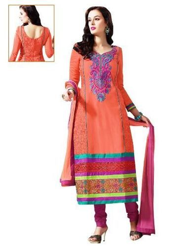 Orange Designer Unstitched Suit