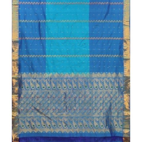 Handwoven Blue Shade Meena Silk Cotton Saree