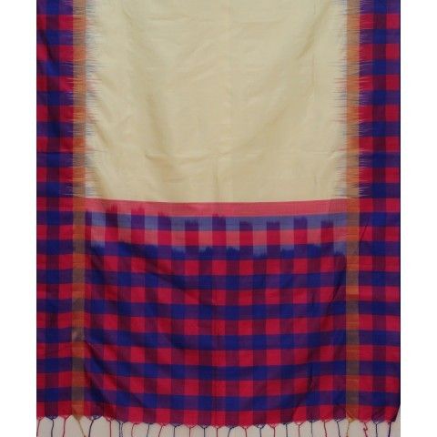 Handwoven Cream and Check Silk Saree