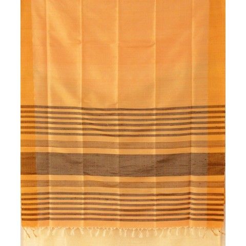 Khadi Nation Cream and Golden Brown Handwoven Raw Silk Saree