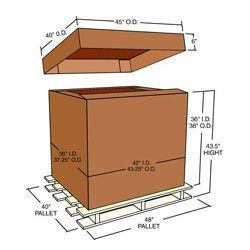 Corrugated Boxes - Load Capacity 1600-2000 lbs, Dimensions 44x38x36 Inches, 34.83 Cubic Feet Volume