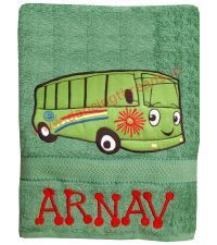 Personalized Bath Towel Bus Green Color