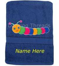 Personalized Bath Towel Caterpillar Navy Blue Color