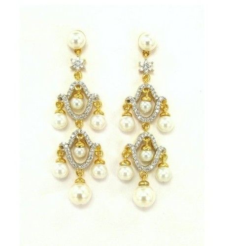 Cz Studded Handcrafted Earrings With Precious Pearls