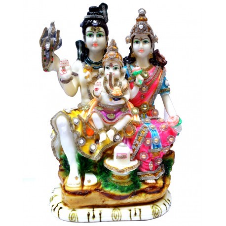 संगमरमर पॉलीरेसिन भगवान शिव और पार्वती गणेश प्रतिमा के साथ