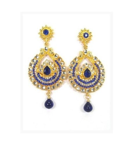 Stone Set Affordable Golden & Blue Earrings