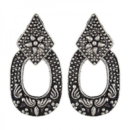 Black Silver Plated Drop Earrings