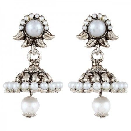 Elegant Look Ethnic Silver Jhumka Earrings