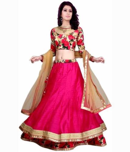 Pink Lehenga - Premium Cotton Blend Material , Elegant Design with Vibrant Embroidery and Flattering Silhouettes