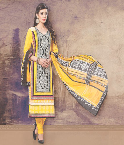 Yellow Embroidered Cotton Dress Material