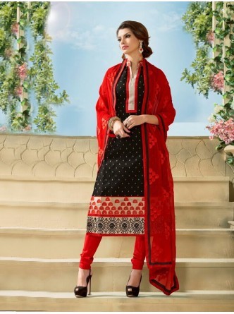Black And Red Chanderi Silk Salwar Suit