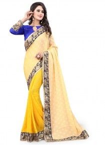 Compelling Patch Border Work Jacquard Designer Saree